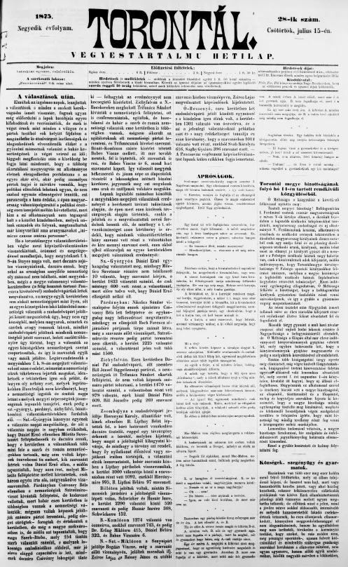 Torontál, 4. évf. 1875. július 15. 28. sz.