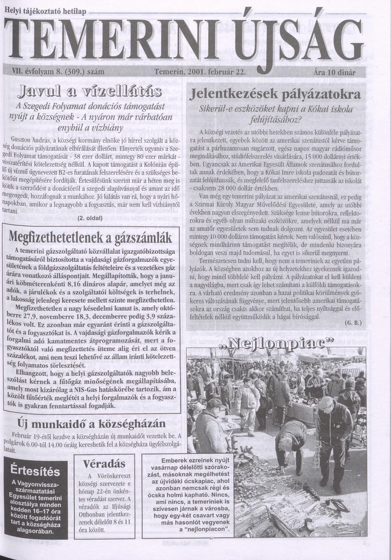 Temerini Újság, 7. évf. 2001. február 22. 8. sz.