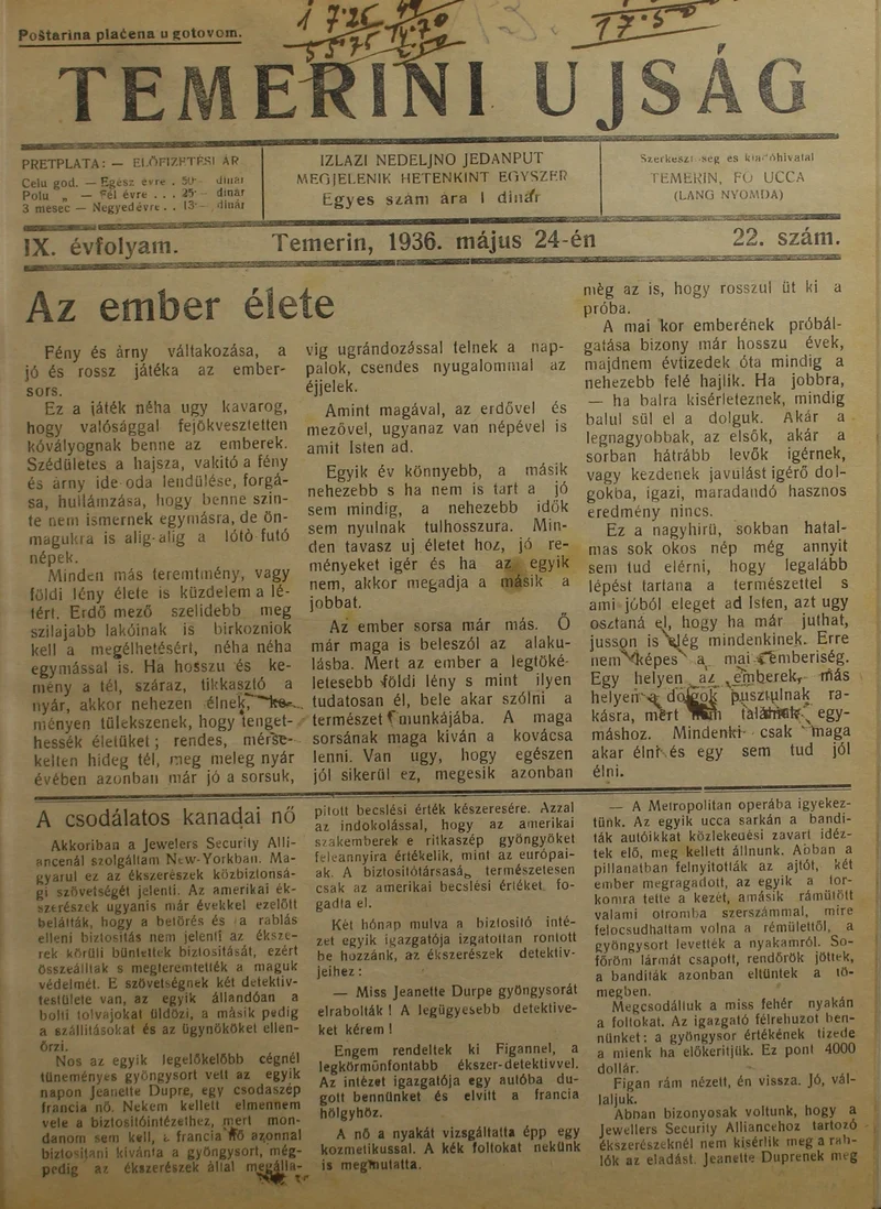 Temerini Újság 1928-1944, 9. évf. 1936. május 24. 22. sz.