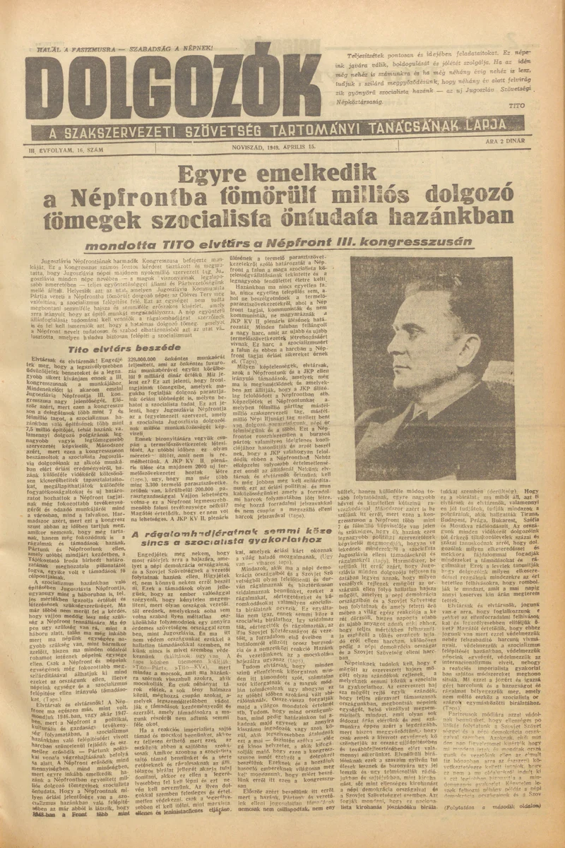 Dolgozók, 3. évf. 1949. április 15. 16. sz.
