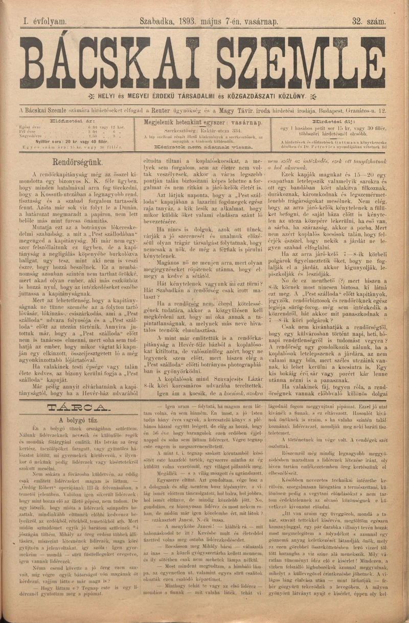 Bácskai Szemle, 1. évf. 1893. május 7. 32. sz.