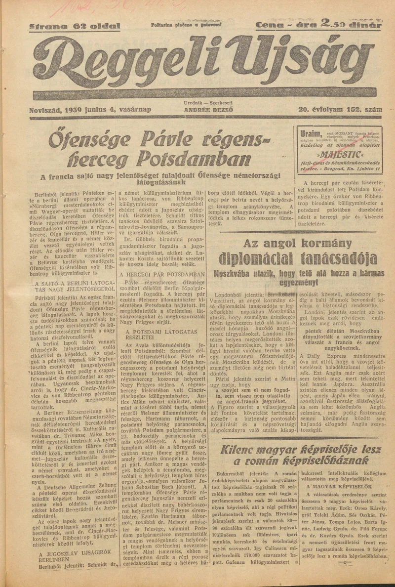 Reggeli Újság, 20. évf. 1939. június 4. 152. sz.