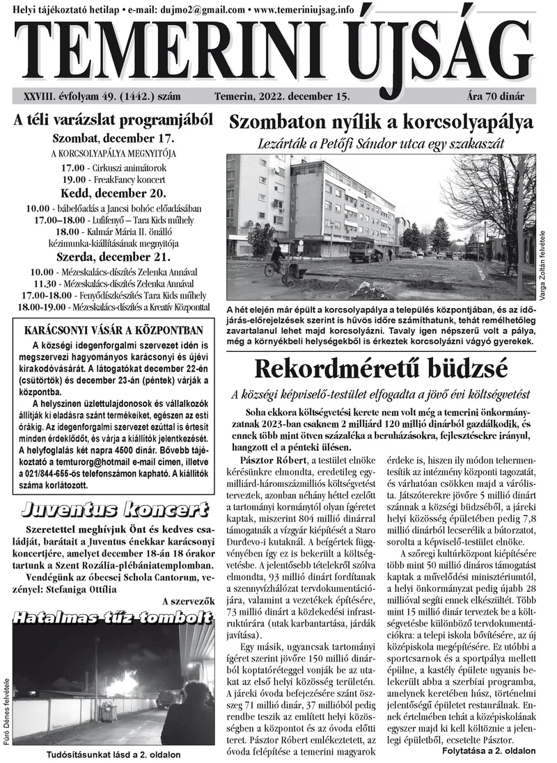 Temerini Újság, 28. évf. 2022. december 15. 49. sz.