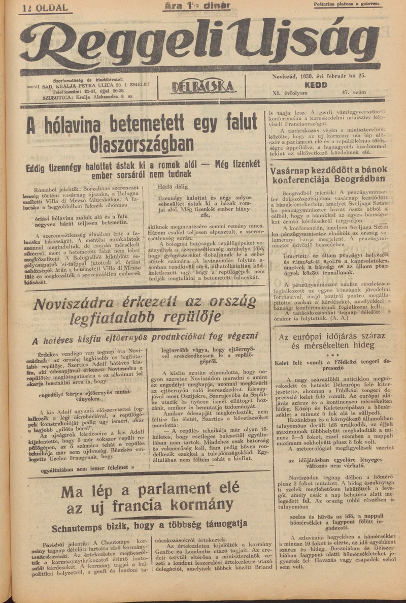 Reggeli Újság, 11. évf. 1930. február 25. 47. sz.