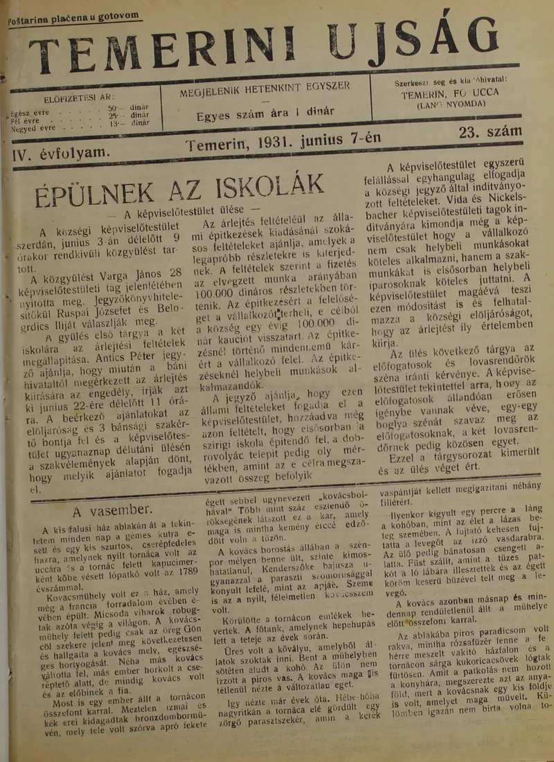 Temerini Újság 1928-1944, 4. évf. 1931. június 7. 23. sz.