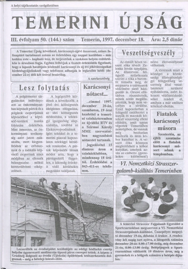 Temerini Újság, 3. évf. 1997. december 18. 50. sz.