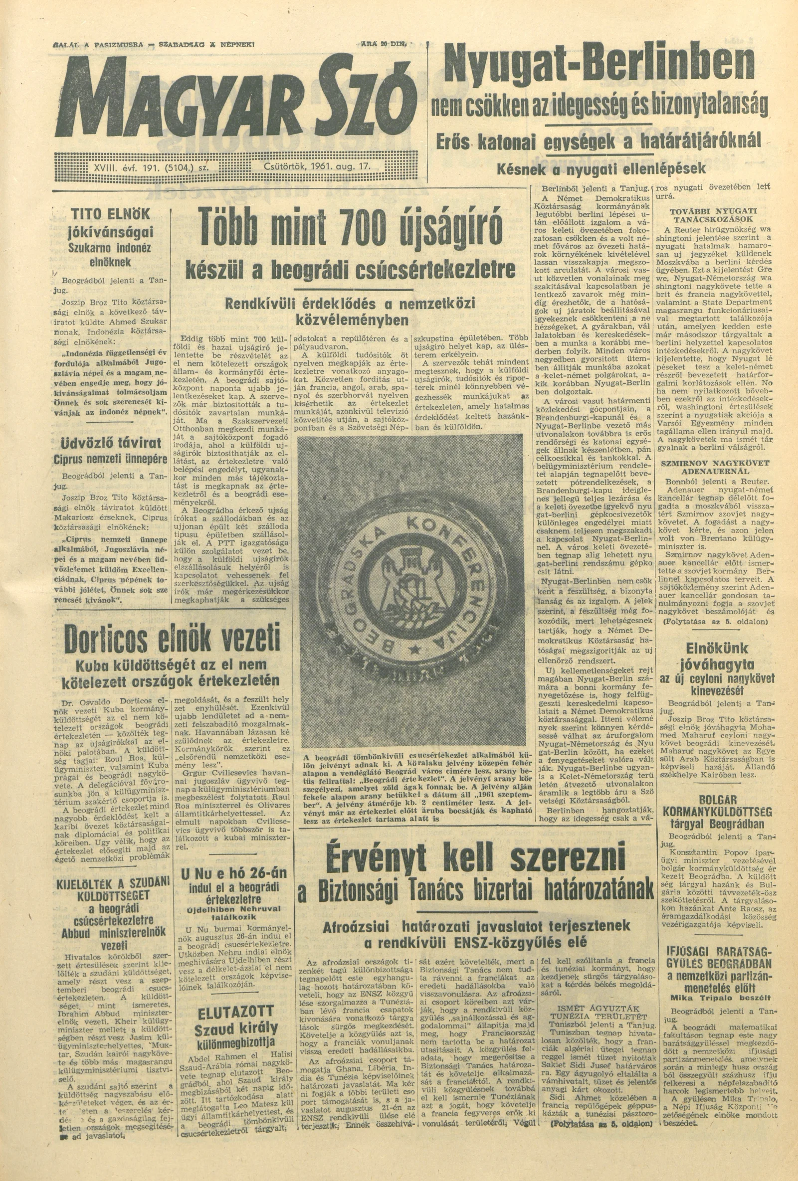 Magyar Szó, 18. évf. 1961. augusztus 17. 191. sz. 1–12. oldal