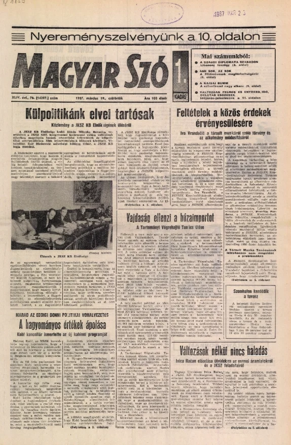 Magyar Szó, 44. évf. 1987. március 19. 76. sz.