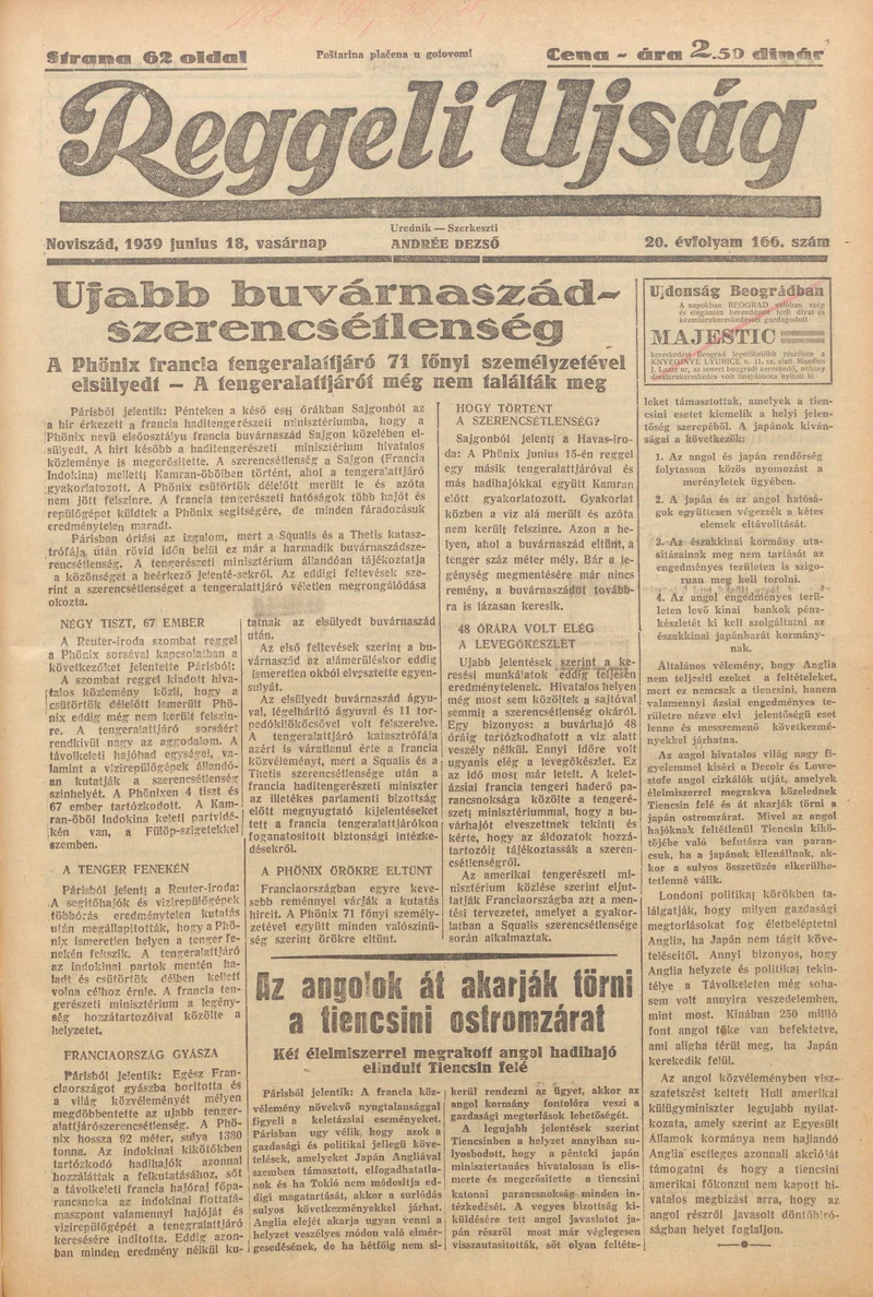 Reggeli Újság, 20. évf. 1939. június 18. 166. sz.