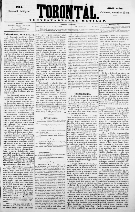 Torontál, 3. évf. 1874. november 12. 46. sz.