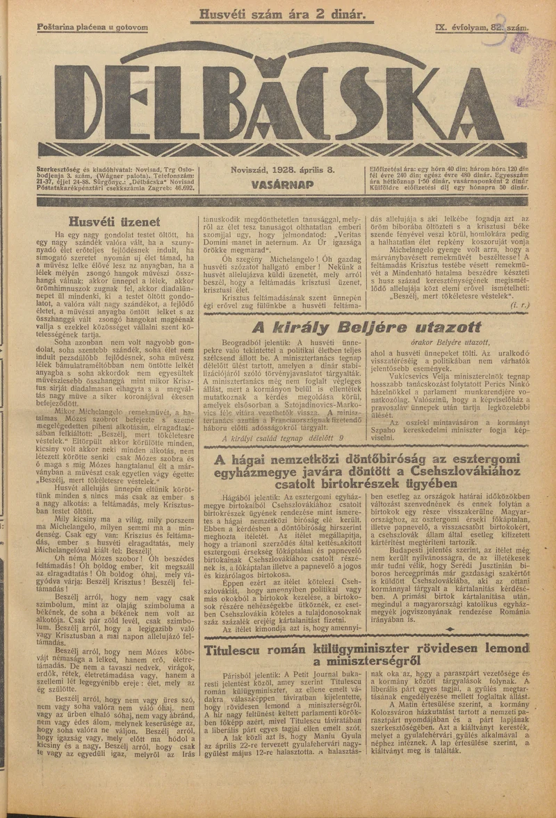 Délbácska, 9. évf. 1928. április 8. 83. sz.