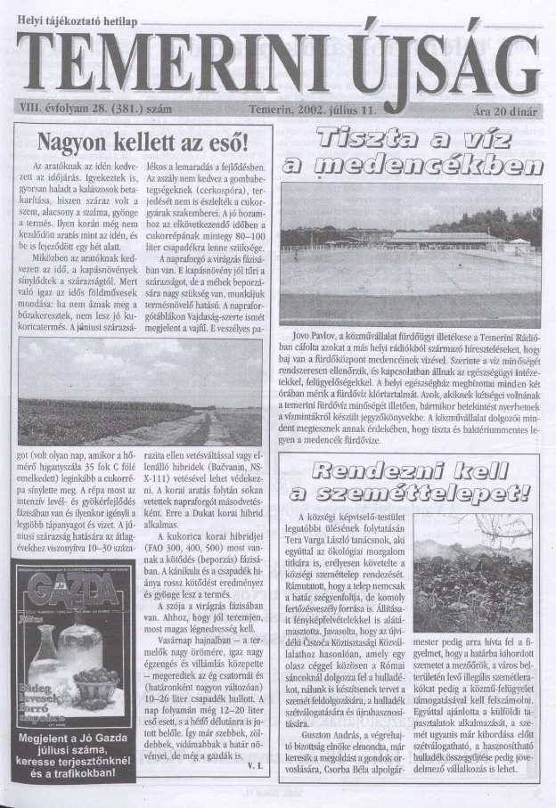 Temerini Újság, 8. évf. 2002. július 11. 28. sz.