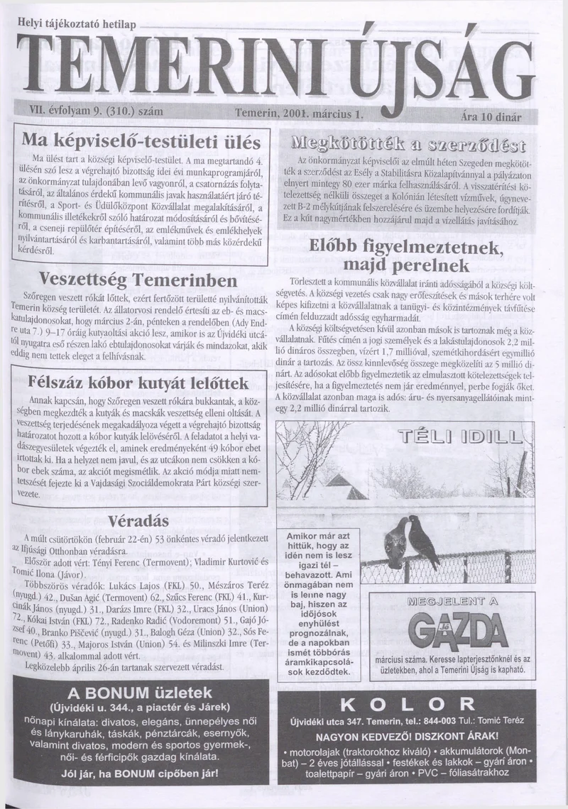 Temerini Újság, 7. évf. 2001. március 1. 9. sz.