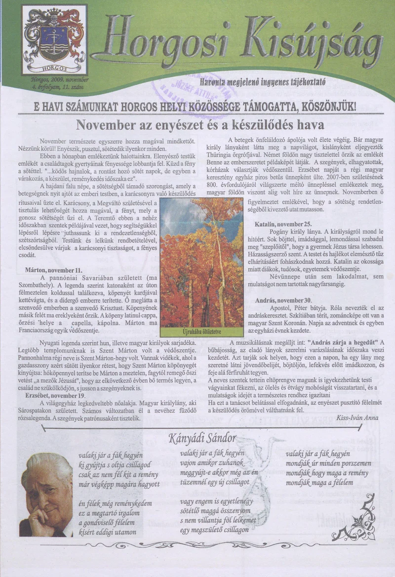 Horgosi Kisújság, 4. évf. 2009. november. 11. sz.