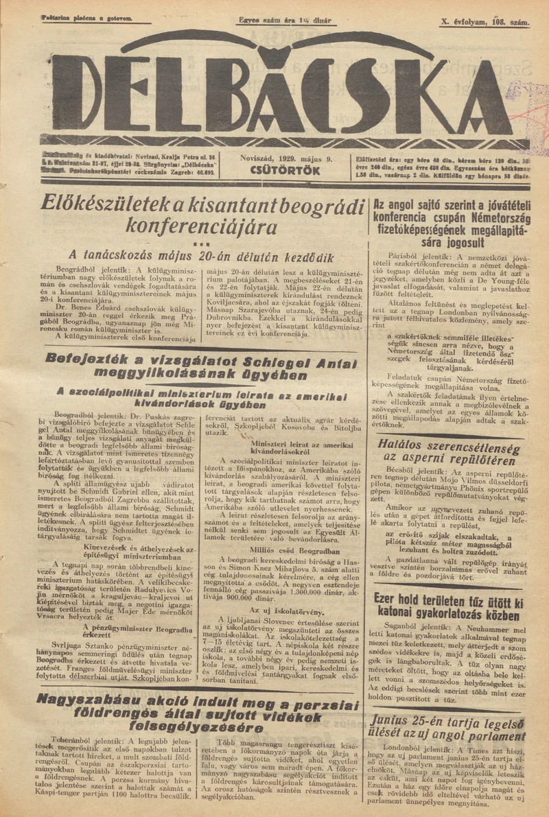 Délbácska, 10. évf. 1929. május 9. 108. sz.