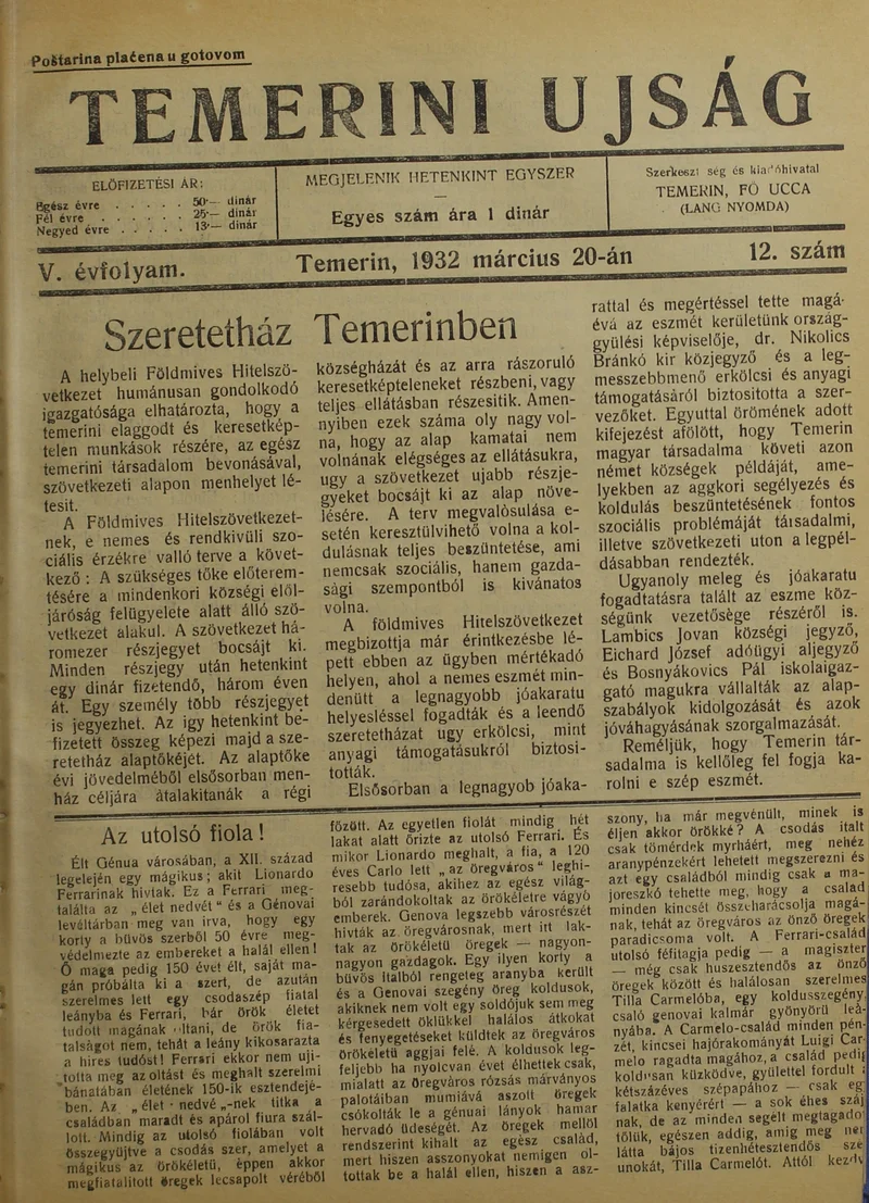 Temerini Újság 1928-1944, 5. évf. 1932. március 20. 12. sz.