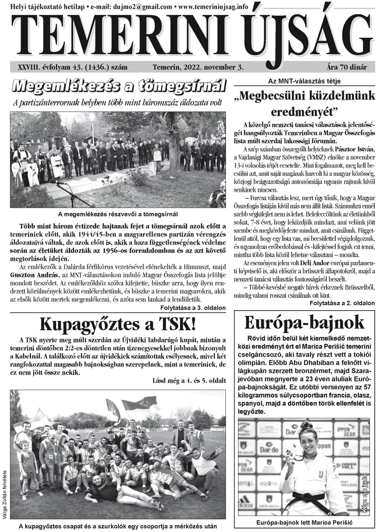 Temerini Újság, 28. évf. 2022. november 3. 43. sz.