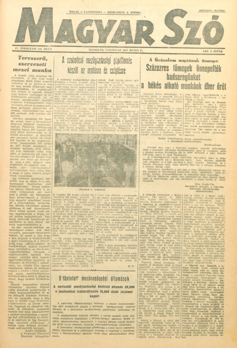 Magyar Szó, 4. évf. 1947. május 11. 118. sz. 1–8. oldal