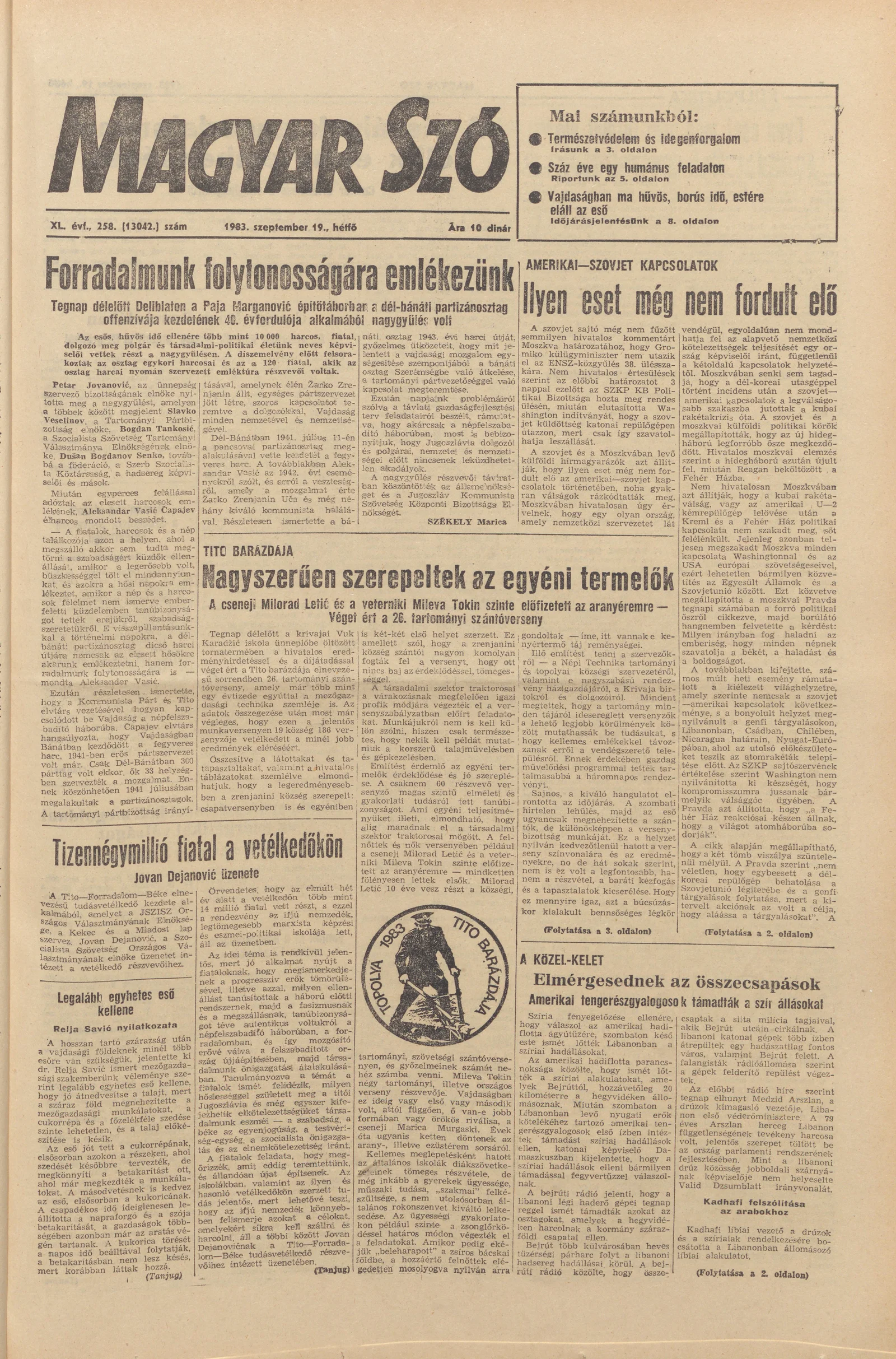 Magyar Szó, 40. évf. 1983. szeptember 19. 258. sz.