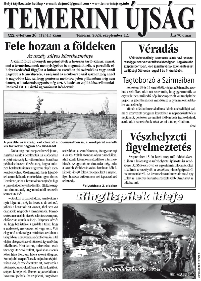 Temerini Újság, 30. évf. 2024. szeptember 12. 36. sz.