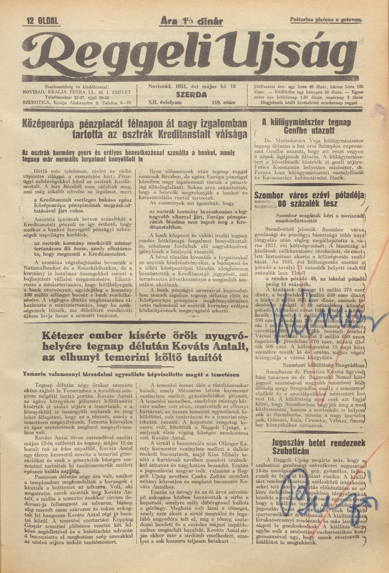 Reggeli Újság, 12. évf. 1931. május 13. 110. sz.