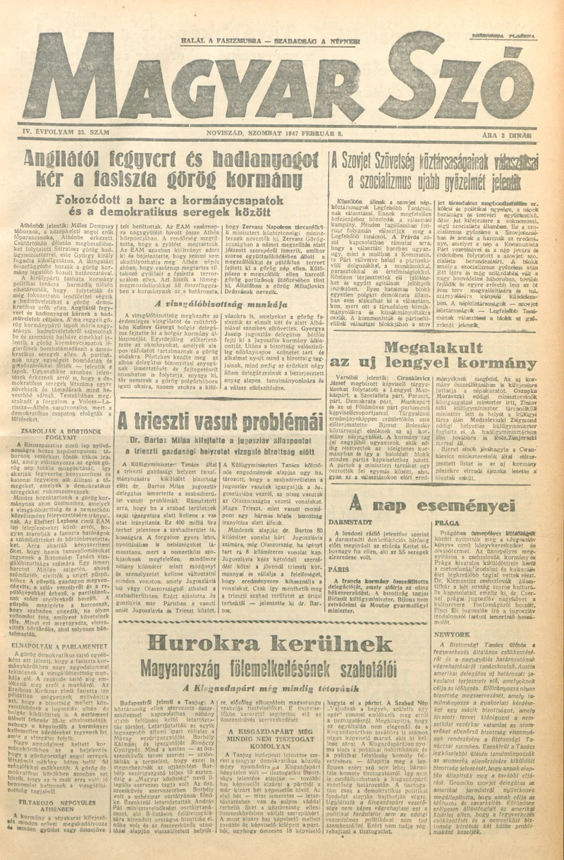 Magyar Szó, 4. évf. 1947. február 8. 33. sz. 1–4. oldal