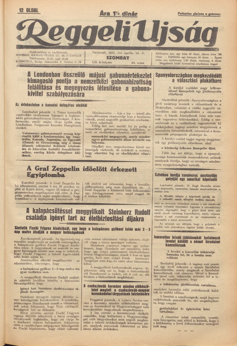 Reggeli Újság, 12. évf. 1931. április 11. 84. sz.