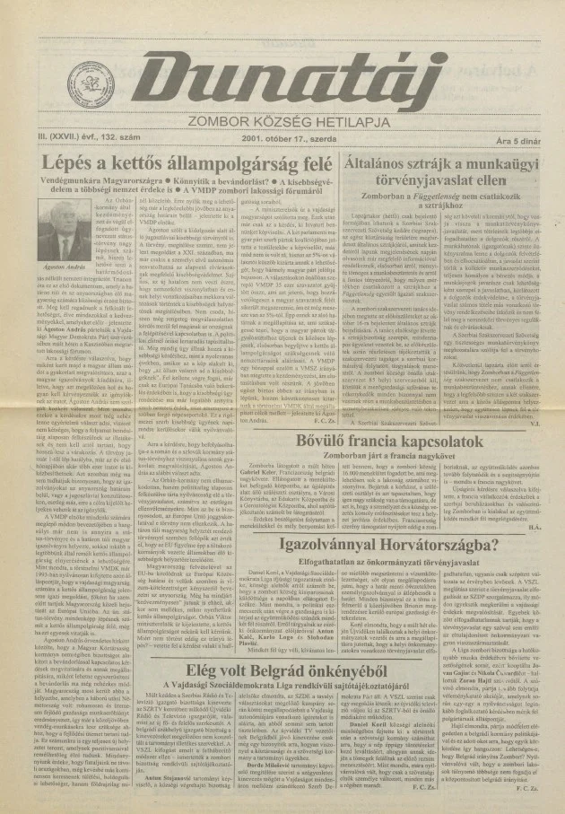 Dunatáj, 3. évf. 2001. október 17. 132. sz.