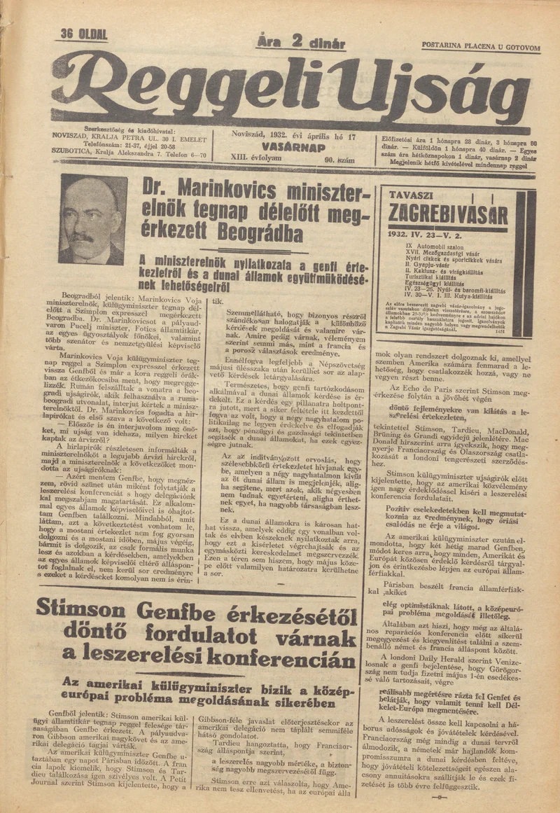 Reggeli Újság, 13. évf. 1932. április 17. 90. sz.
