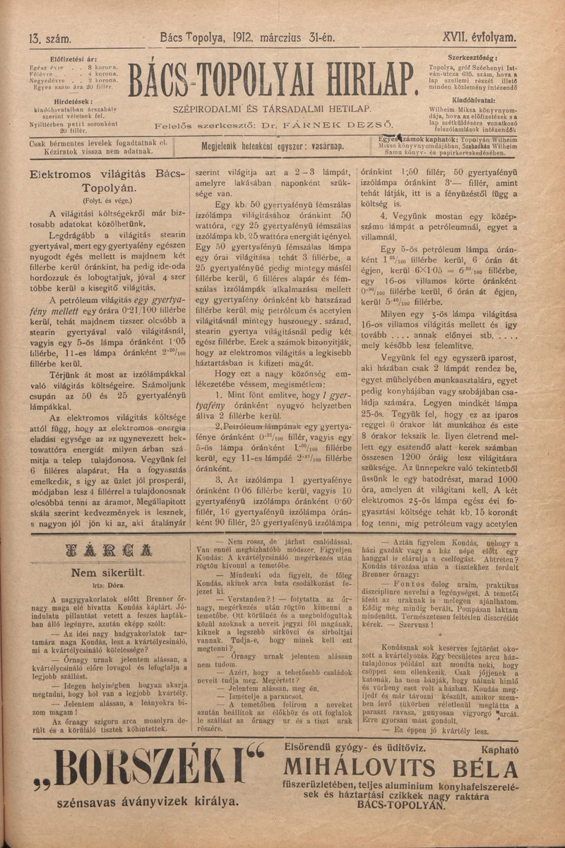 Bács-Topolyai Hirlap, 17. évf. 1912. március 31. 13. sz.