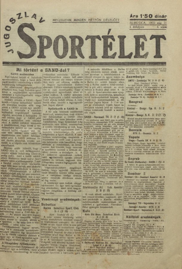 Jugoszláv sportélet, 1. évf. 1922. augusztus 21. 4. sz.