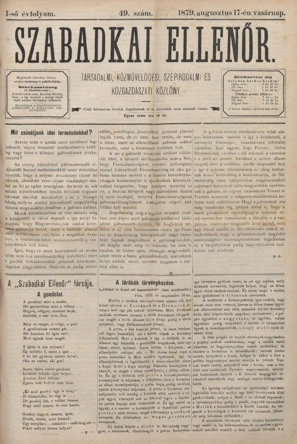 Szabadkai Ellenőr, 1. évf. 1879. augusztus 17. 49. sz.