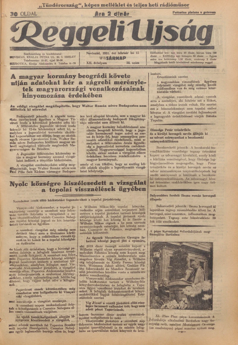Reggeli Újság, 12. évf. 1931. február 15. 38. sz.