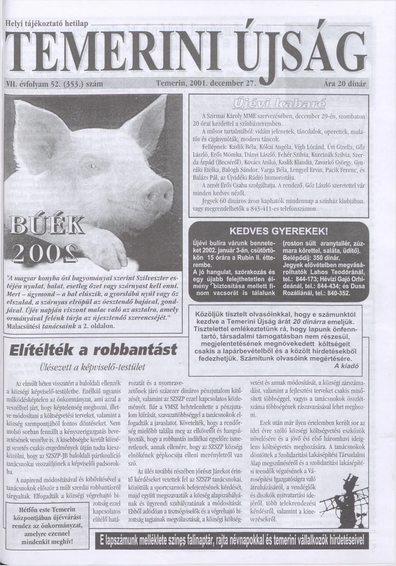 Temerini Újság, 7. évf. 2001. december 27. 52. sz.