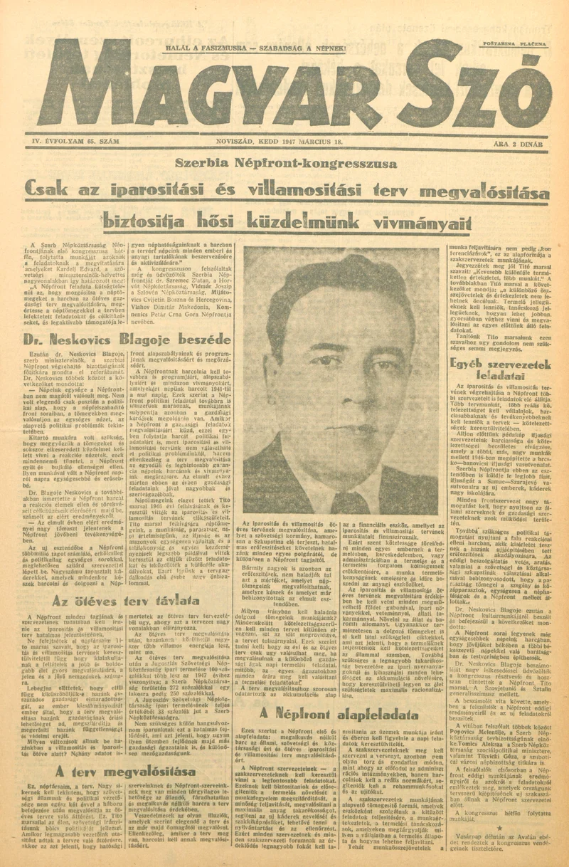 Magyar Szó, 4. évf. 1947. március 18. 65. sz. 1–6. oldal