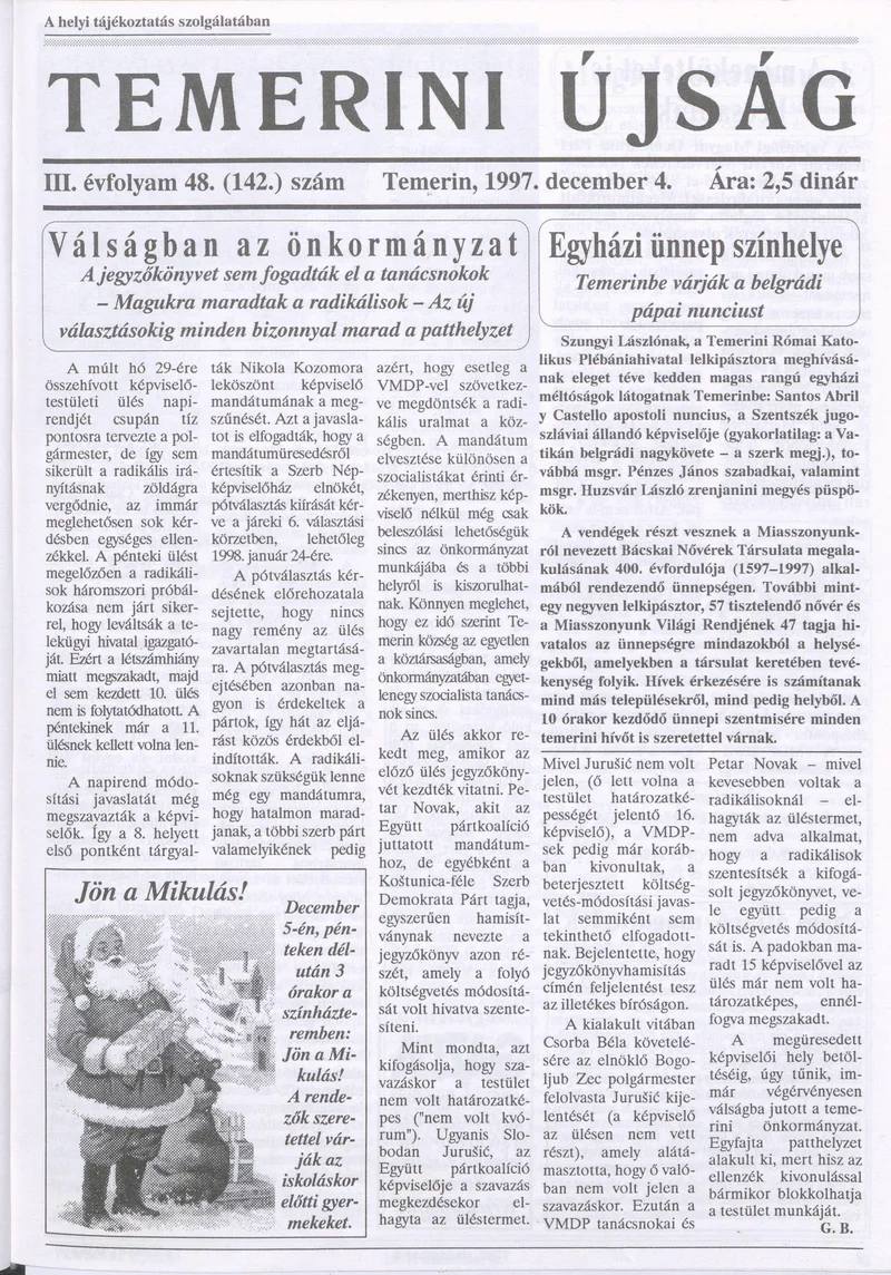 Temerini Újság, 3. évf. 1997. december 4. 48. sz.