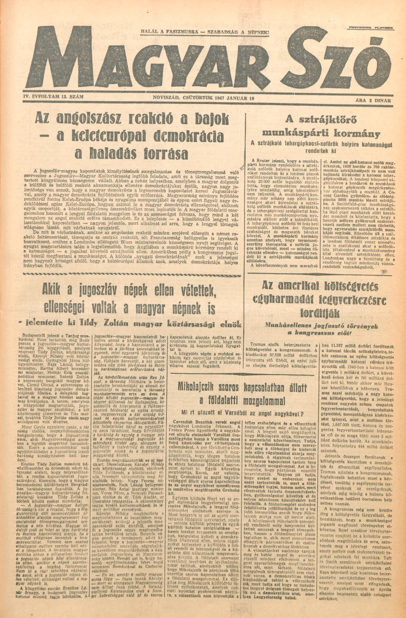 Magyar Szó, 4. évf. 1947. január 16. 13. sz. 1–8. oldal