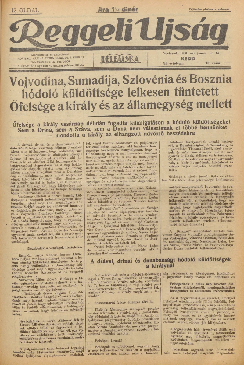 Reggeli Újság, 11. évf. 1930. január 14. 10. sz.