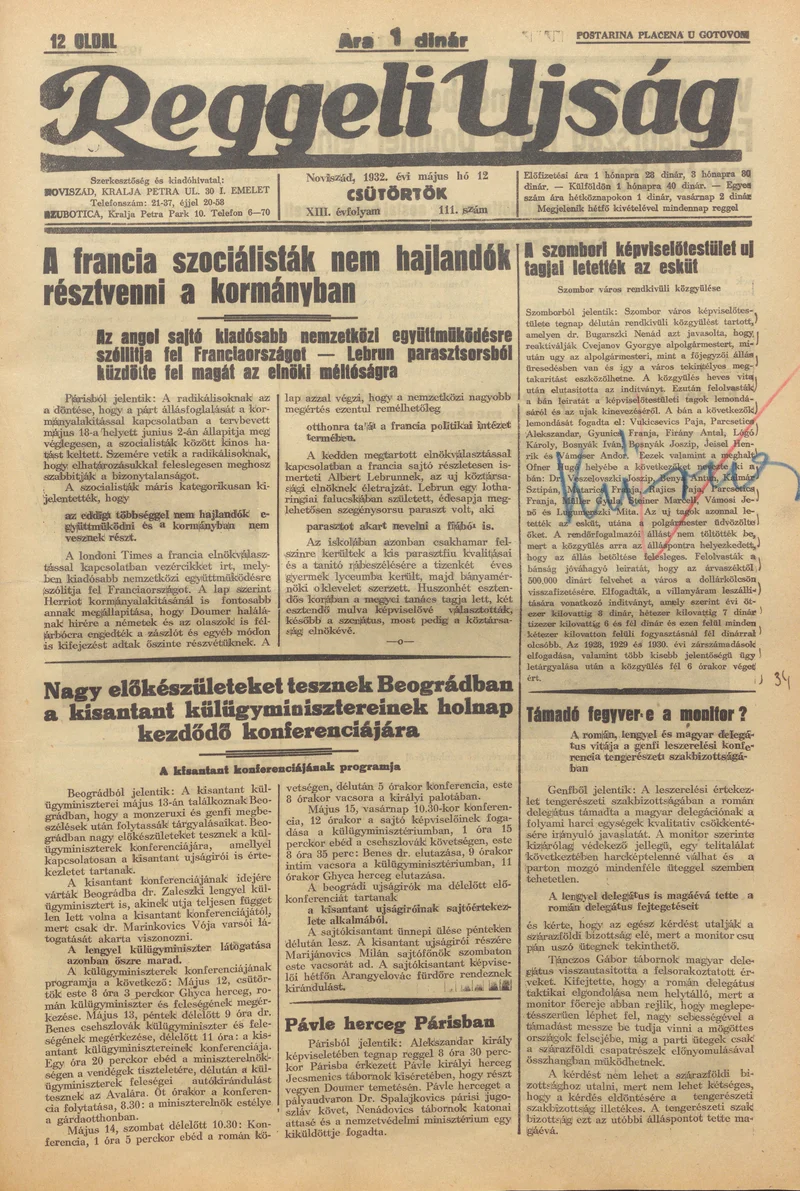 Reggeli Újság, 13. évf. 1932. május 12. 111. sz.