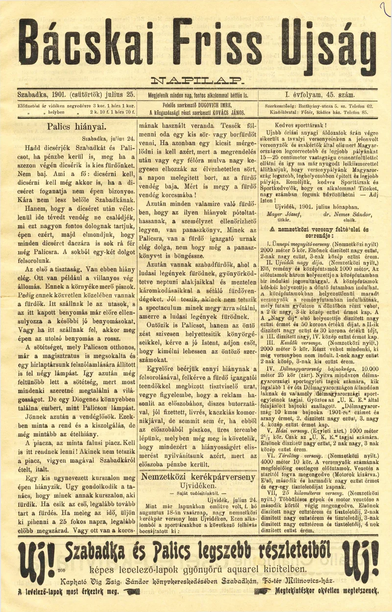 Bácskai Friss Ujság, 1. évf. 1901. július 25. 45. sz.
