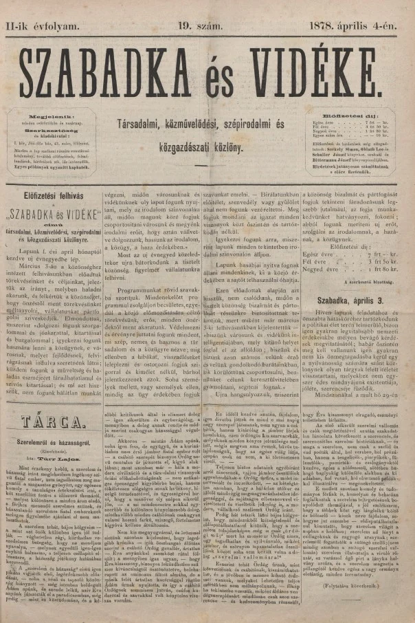 Szabadka és vidéke, 2. évf. 1878. április 4. 19. sz.