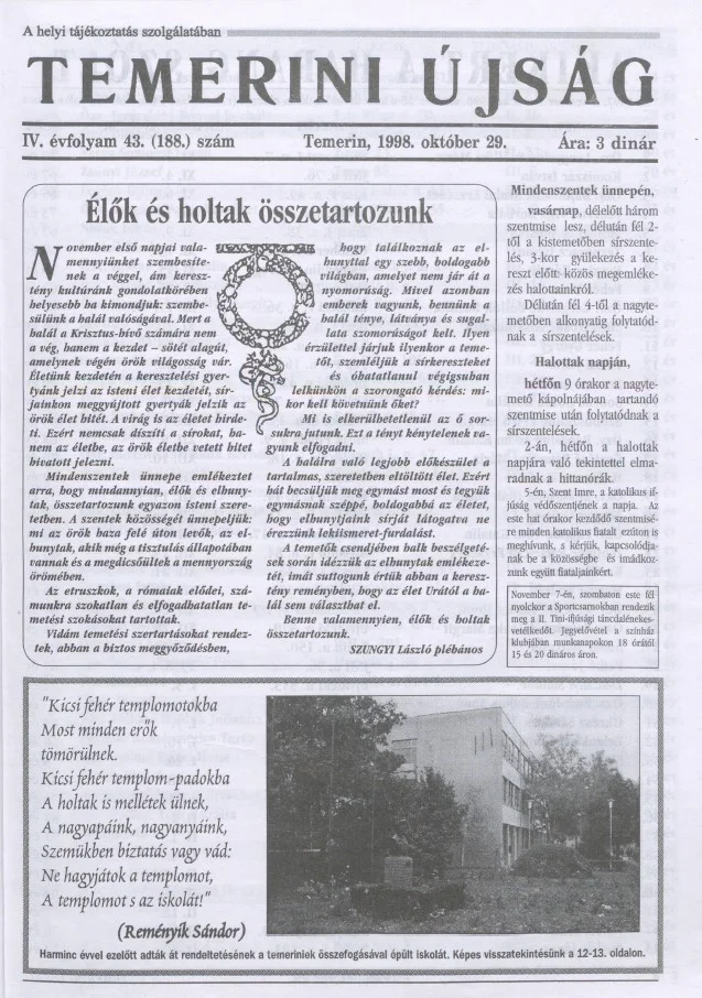 Temerini Újság, 4. évf. 1998. október 29. 43. sz.