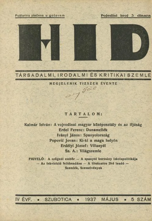 Híd, 4. évf. 1937. május. 5. sz. 1–30. oldal