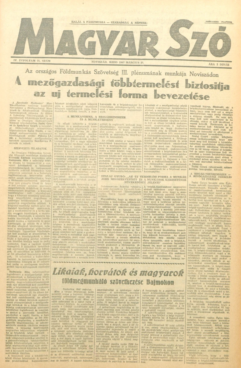 Magyar Szó, 4. évf. 1947. március 25. 71. sz. 1–6. oldal
