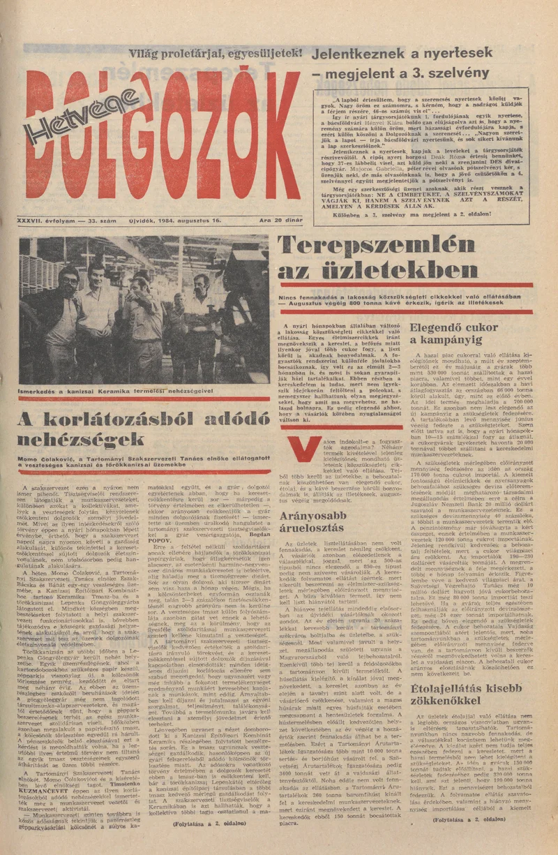 Dolgozók, 38. évf. 1984. augusztus 16. 33. sz.