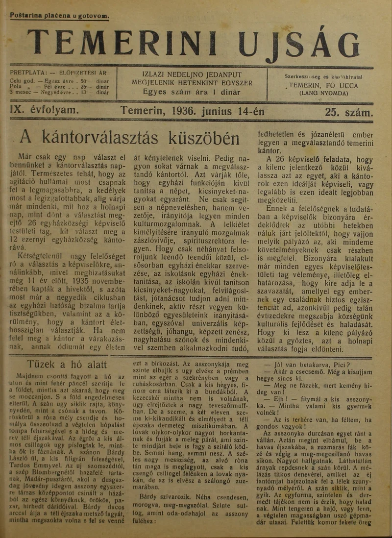 Temerini Újság 1928-1944, 9. évf. 1936. június 14. 25. sz.
