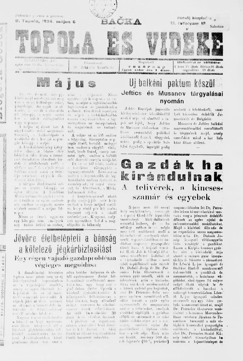 Bačka Topola és Vidéke, 11. évf. 1934. május 6. 18. sz.