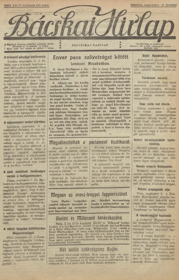 Bácskai Hirlap, 24. évf. 1920. szeptember 11. 148. sz.