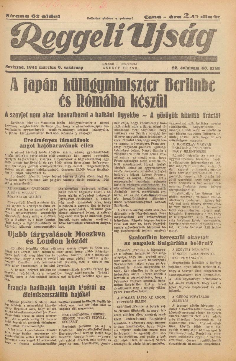 Reggeli Újság, 22. évf. 1941. március 9. 68. sz.