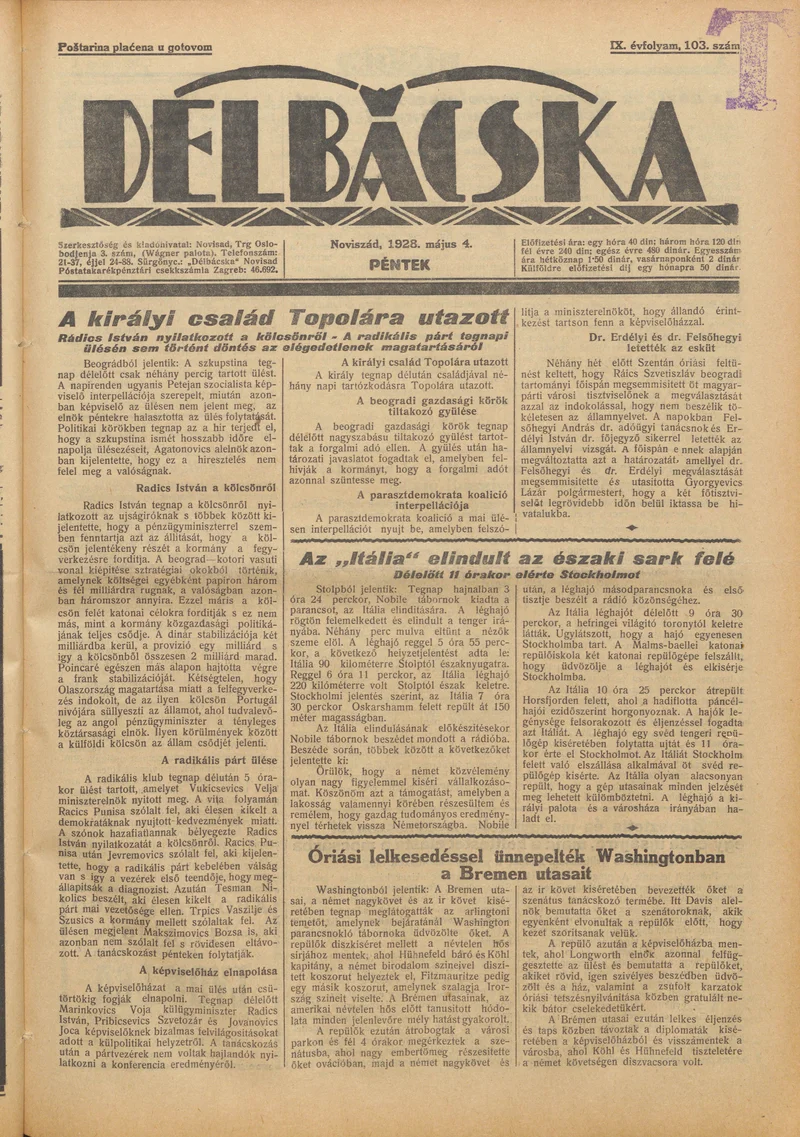 Délbácska, 9. évf. 1928. május 4. 103. sz.